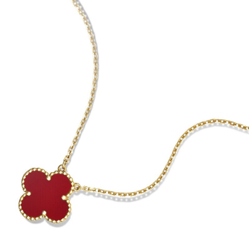 品牌18K黄金镶嵌红玉髓四叶草项链 Brand 18K gold inlaid 